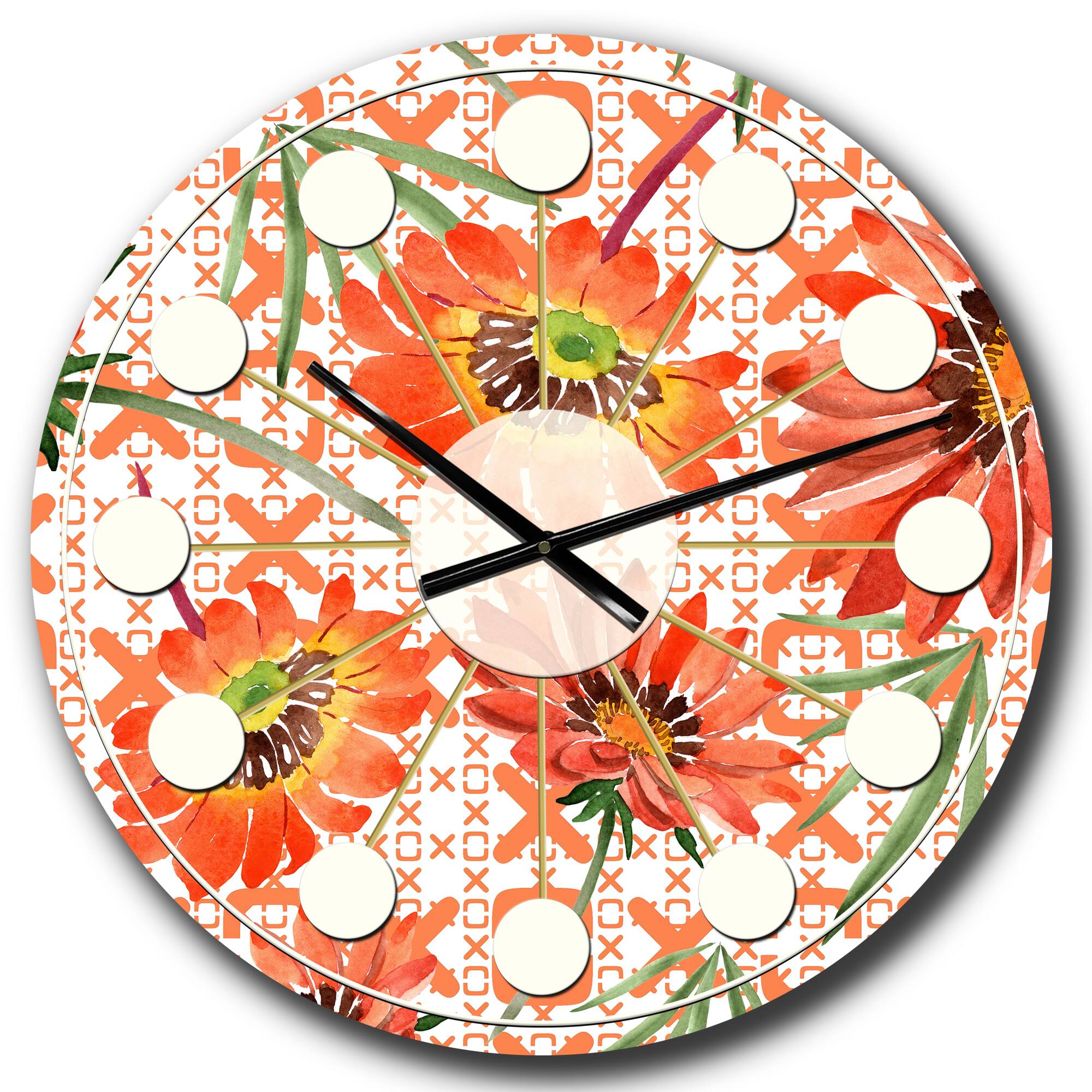 Designart Floral Botanical Retro I Mid-Century Modern Wall Clock